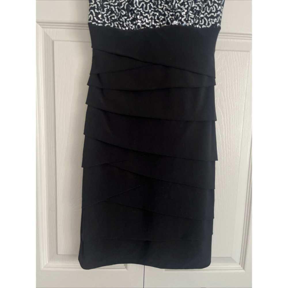 B. Smart Juniors‎ Sleeveless Black Plunge Bodycon Sequin Cocktail Dress Sz Small - Picture 3 of 16